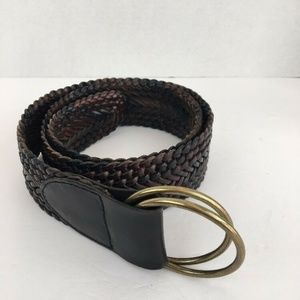 Talbots Womens Belt Black Brown Braided Leather